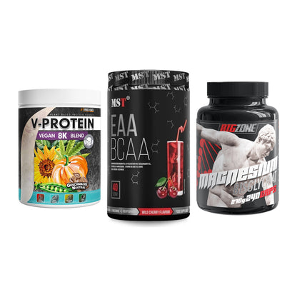 Pflanzliches Set: ProFuel V-Prote + MST EAA & BCAA + Big Zone – alle enthaltenen Artikel