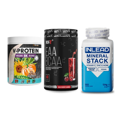 Pflanzliches Set: ProFuel V-Prote + MST EAA & BCAA + INLEAD Mineral – alle enthaltenen Artikel