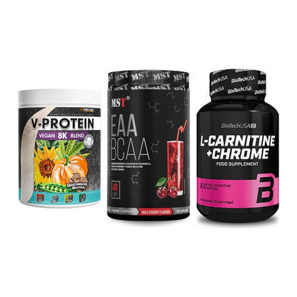 Pflanzliches Set: ProFuel V-Prote + MST EAA & BCAA + BioTech L-Carni – alle enthaltenen Artikel
