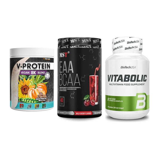 Pflanzliches Set: ProFuel V-Prote + MST EAA & BCAA + BioTech Vitabol – alle enthaltenen Artikel