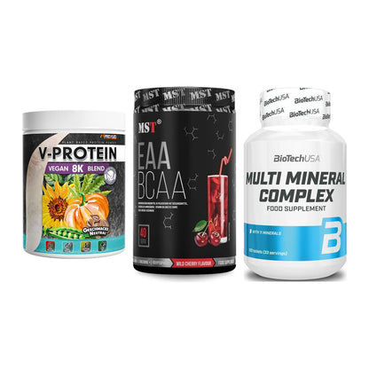 Pflanzliches Set: ProFuel V-Prote + MST EAA & BCAA + BioTech Multi – alle enthaltenen Artikel
