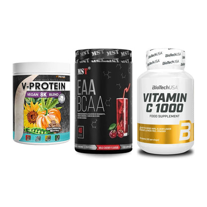 Pflanzliches Set: ProFuel V-Prote + MST EAA & BCAA + BioTech Vitamin – alle enthaltenen Artikel