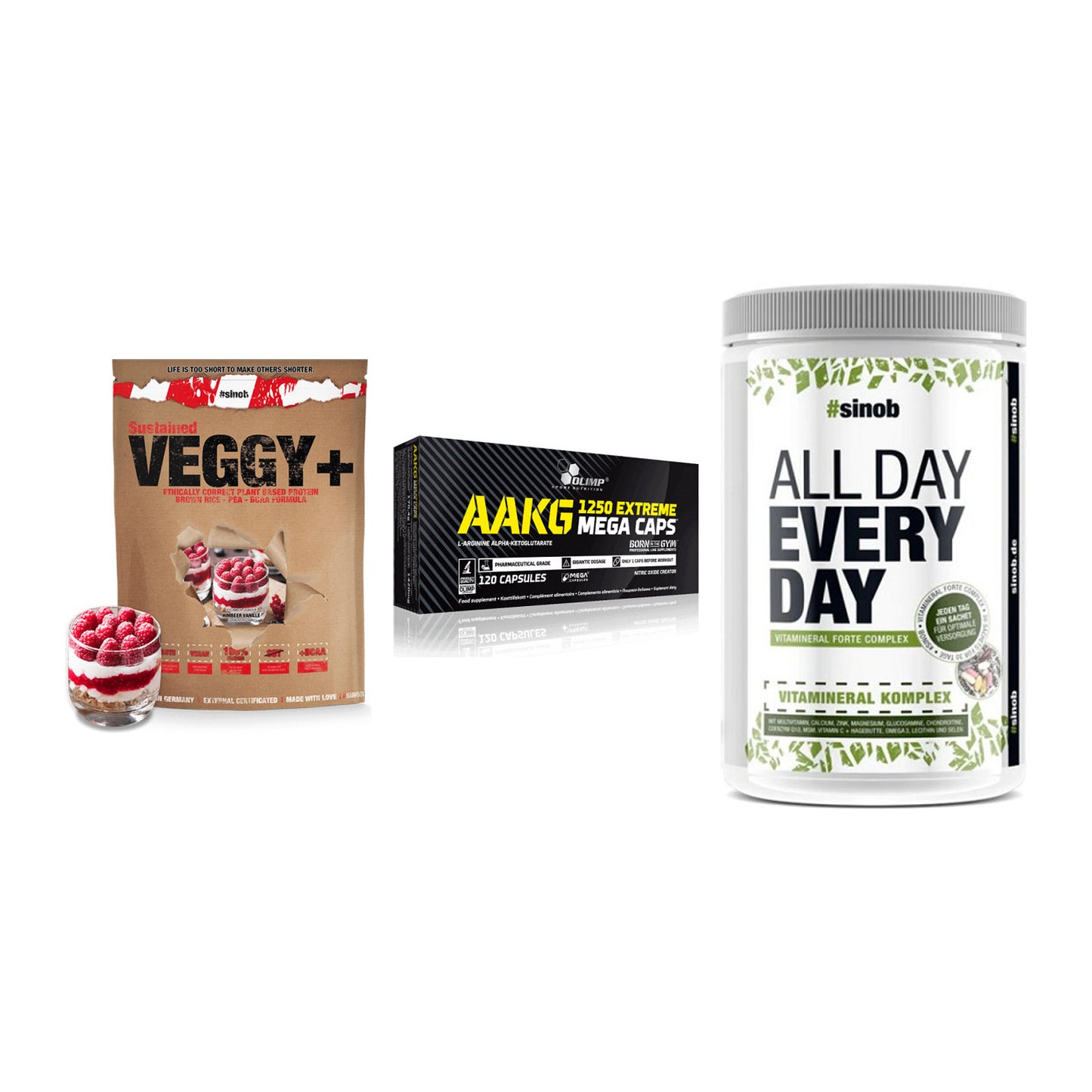 Pflanzliches Set: Sinob VEGGY + Olimp AAKG + Sinob All Day – alle enthaltenen Artikel