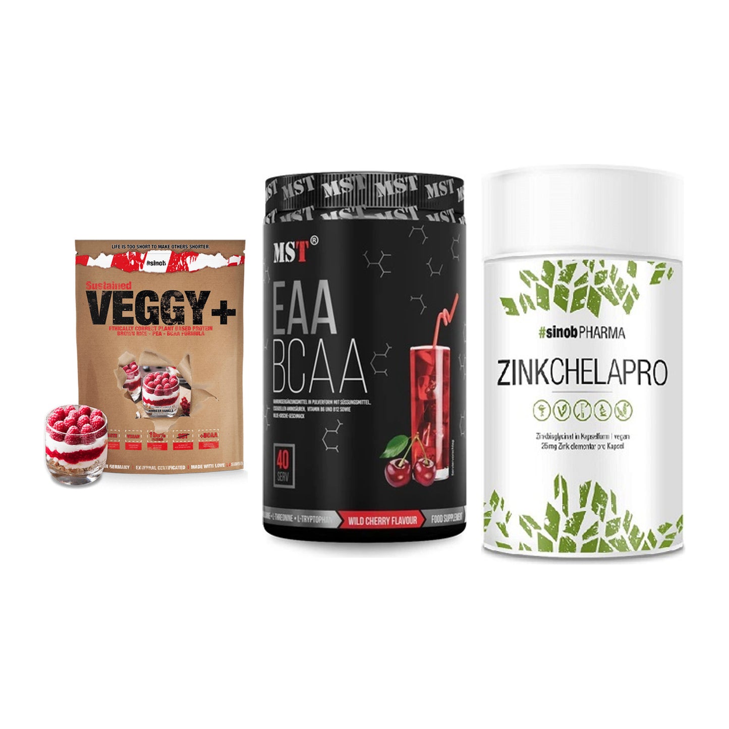 Pflanzliches Set: Sinob VEGGY + MST EAA & BCAA + Sinob Zink – alle enthaltenen Artikel
