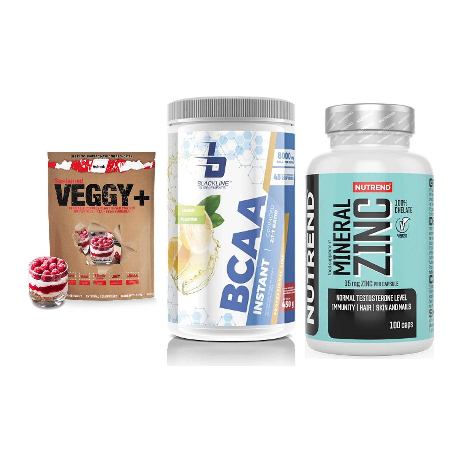 Pflanzliches Set: Sinob VEGGY + Blackline + Nutrend Zinc – alle enthaltenen Artikel