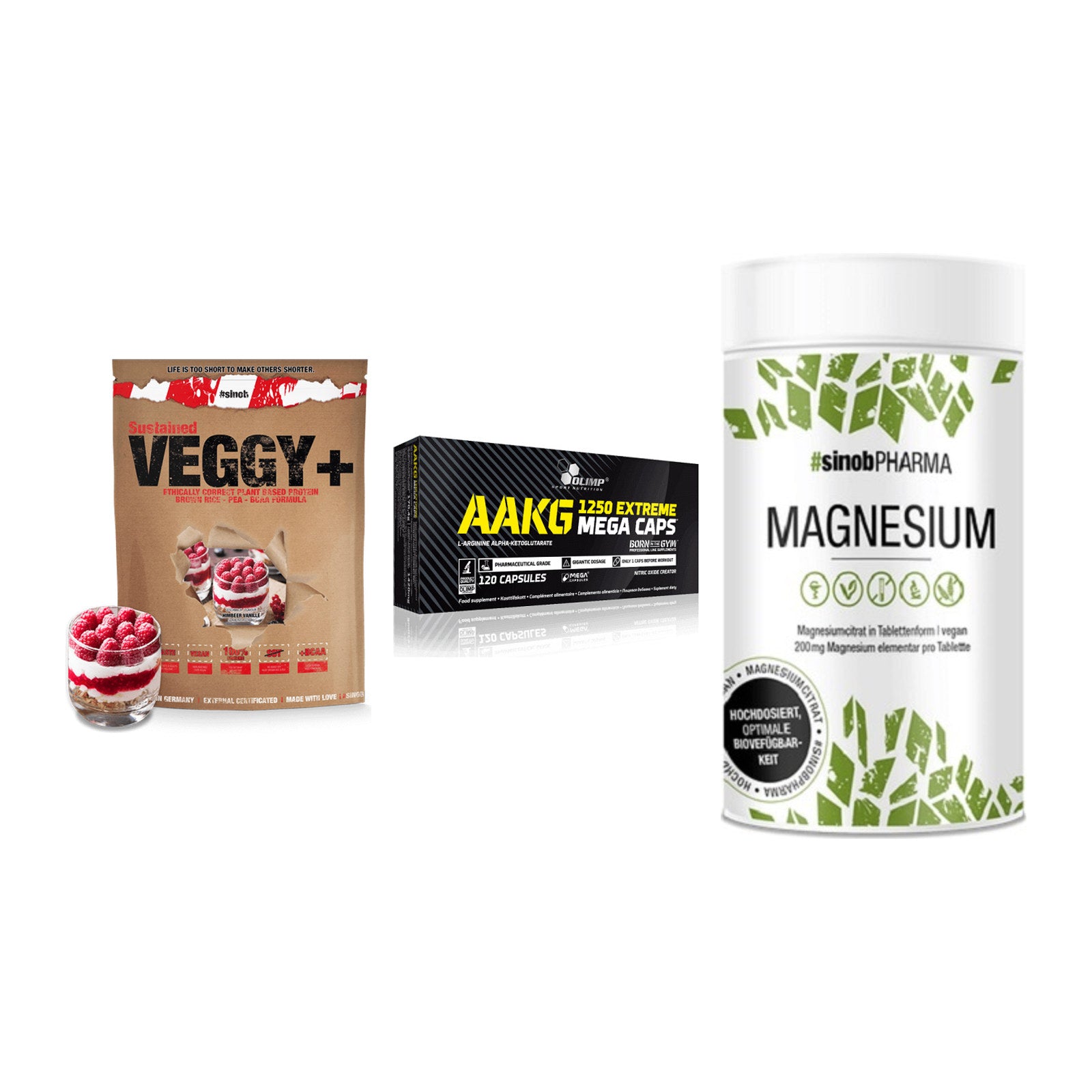 Pflanzliches Set: Sinob VEGGY + Olimp AAKG + Sinob Magnesium – alle enthaltenen Artikel