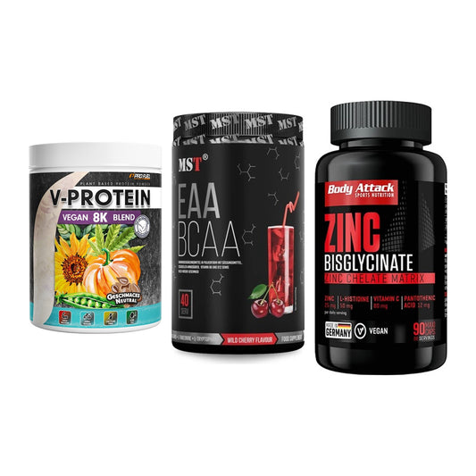 Pflanzliches Set: ProFuel V-Prote + MST EAA & BCAA + Body Attack – alle enthaltenen Artikel