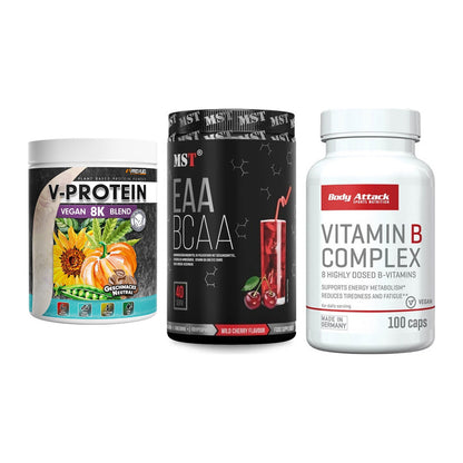 Pflanzliches Set: ProFuel V-Prote + MST EAA & BCAA + Body Attack – alle enthaltenen Artikel