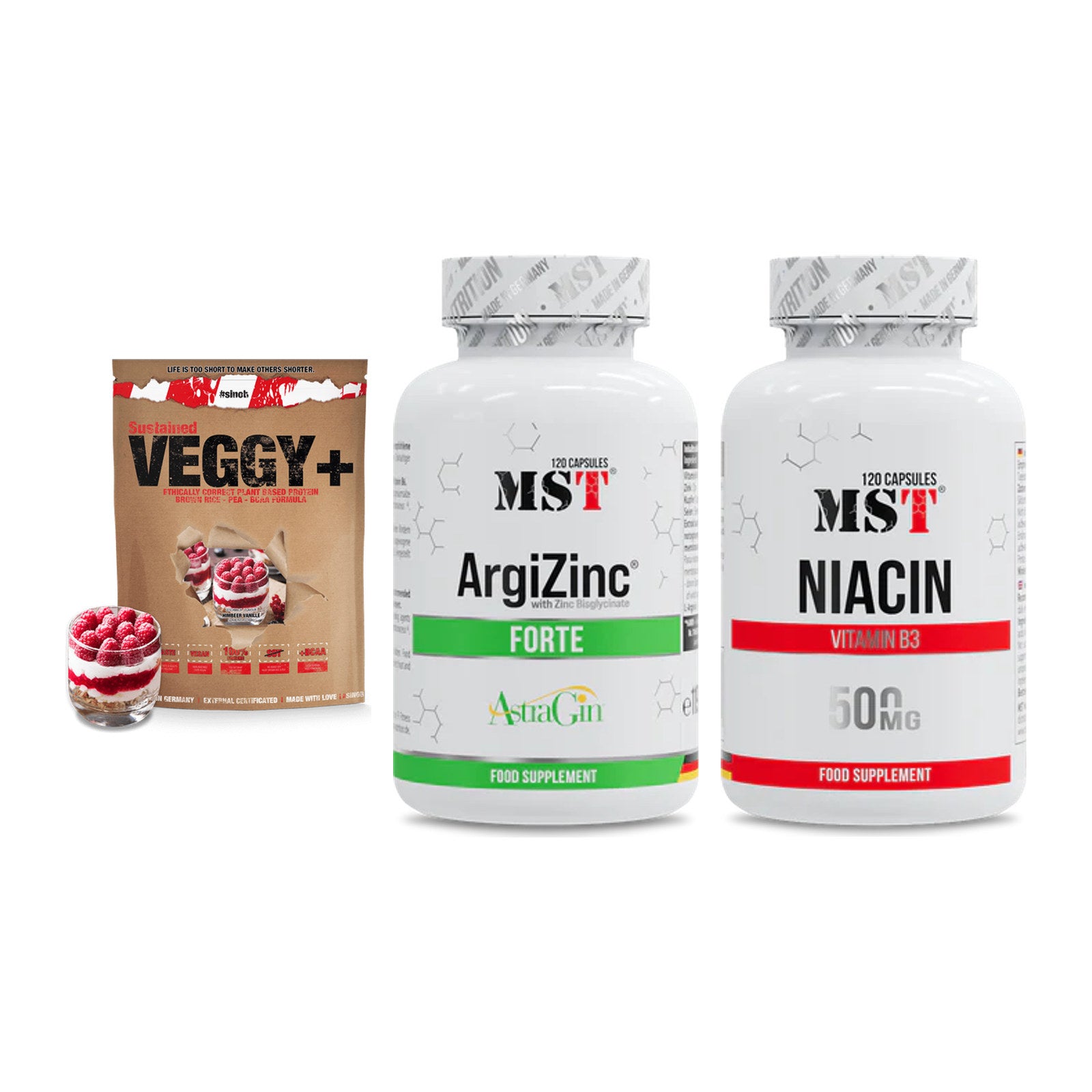 Pflanzliches Set: Sinob VEGGY + MST ArgiZinc + MST Niacin – alle enthaltenen Artikel