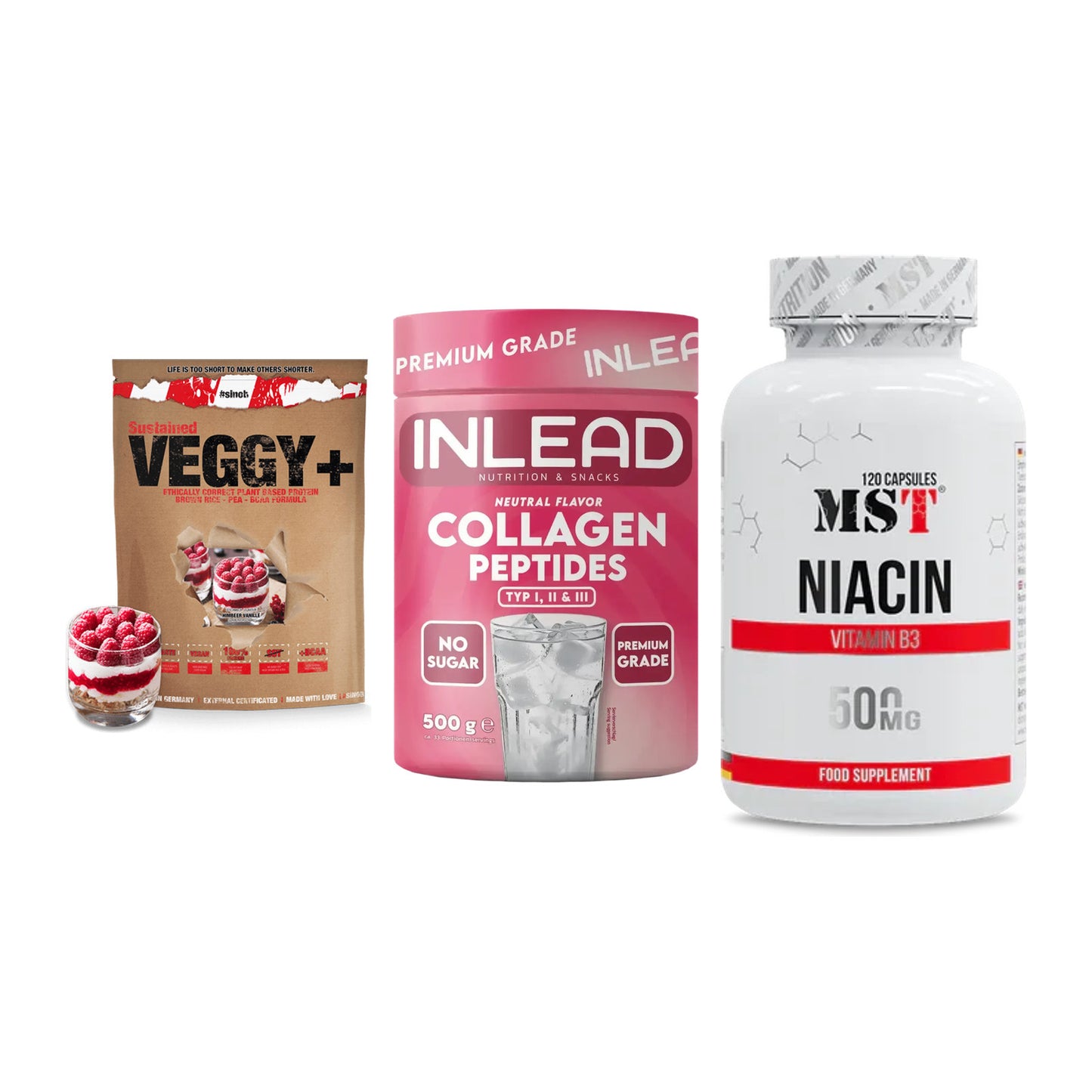 Pflanzliches Set: Sinob VEGGY + INLEAD Collagen + MST Niacin – alle enthaltenen Artikel