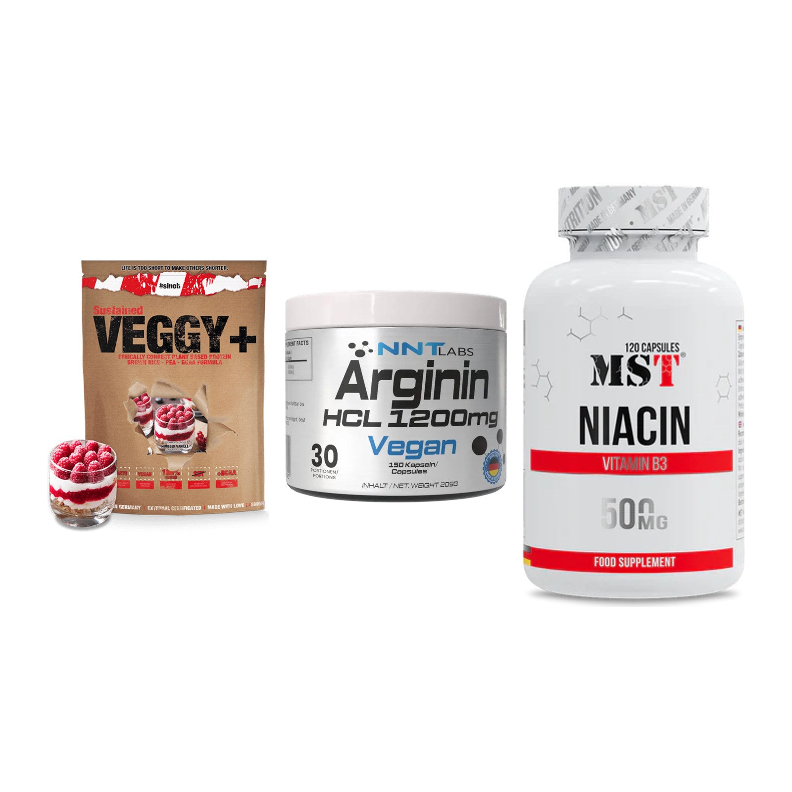 Pflanzliches Set: Sinob VEGGY + NNT Arginin HCL + MST Niacin – alle enthaltenen Artikel