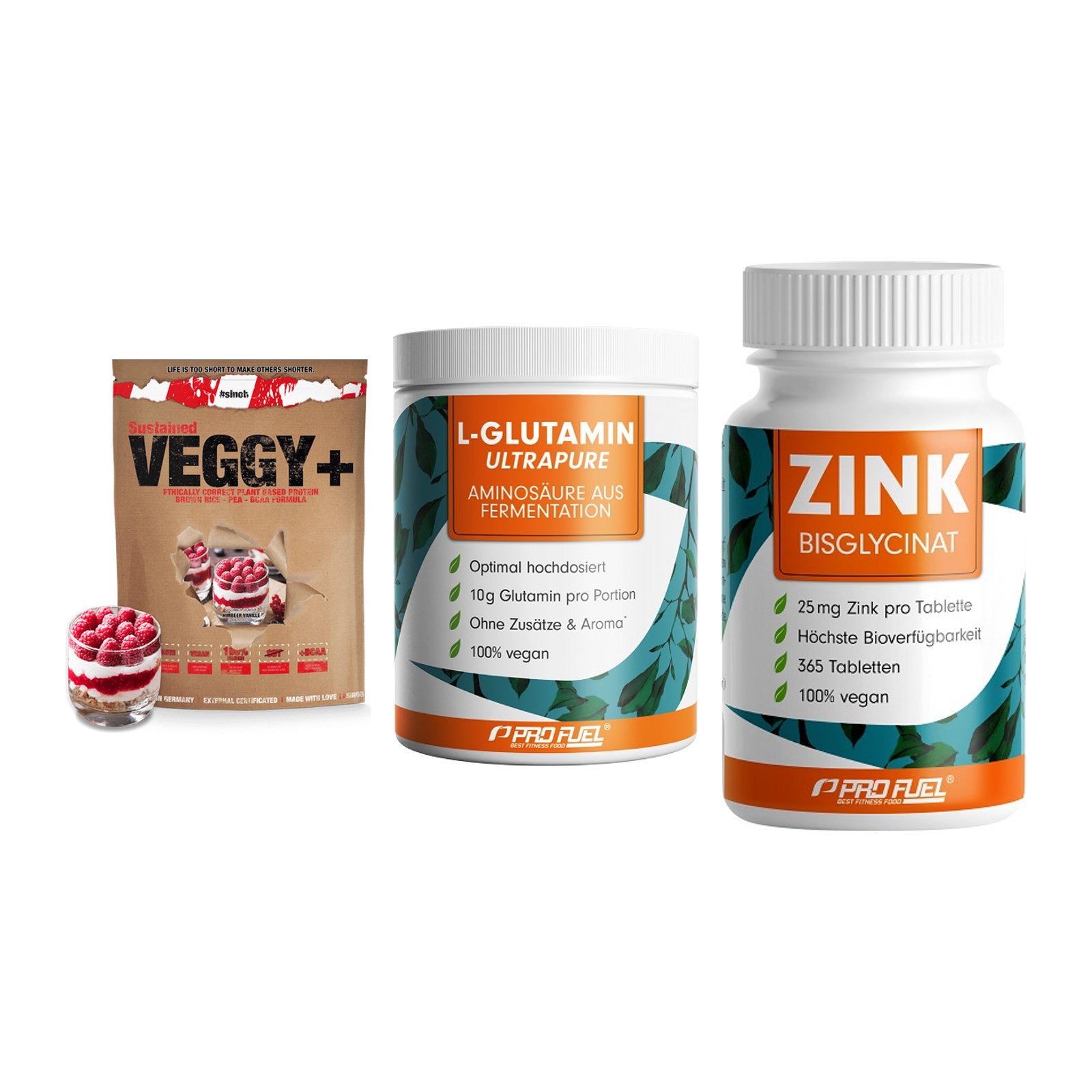 Pflanzliches Set: Sinob VEGGY + ProFuel Glutami + ProFuel Zink – alle enthaltenen Artikel