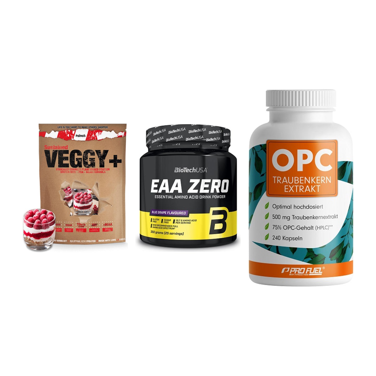 Pflanzliches Set: Sinob VEGGY + BioTech EAA + ProFuel OPC – alle enthaltenen Artikel