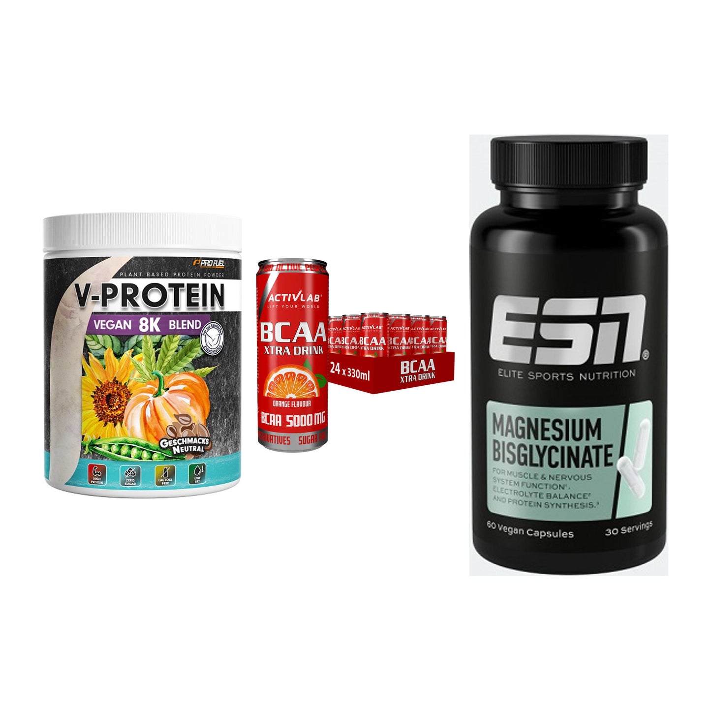 Pflanzliches Set: ProFuel V-Prote + Activlab BCAA + ESN Magnesium – alle enthaltenen Artikel