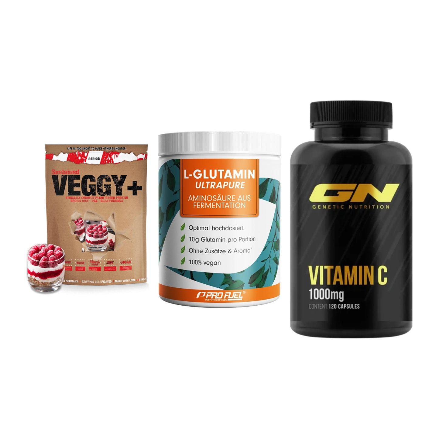 Pflanzliches Set: Sinob VEGGY + ProFuel Glutami + GN Vitamin C – alle enthaltenen Artikel