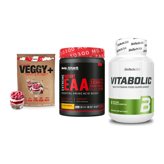 Pflanzliches Set: Sinob VEGGY + Body Attack + BioTech Vitabol – alle enthaltenen Artikel