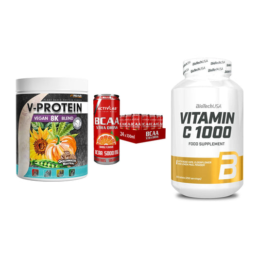 Pflanzliches Set: ProFuel V-Prote + Activlab BCAA + BioTech Vitamin – alle enthaltenen Artikel