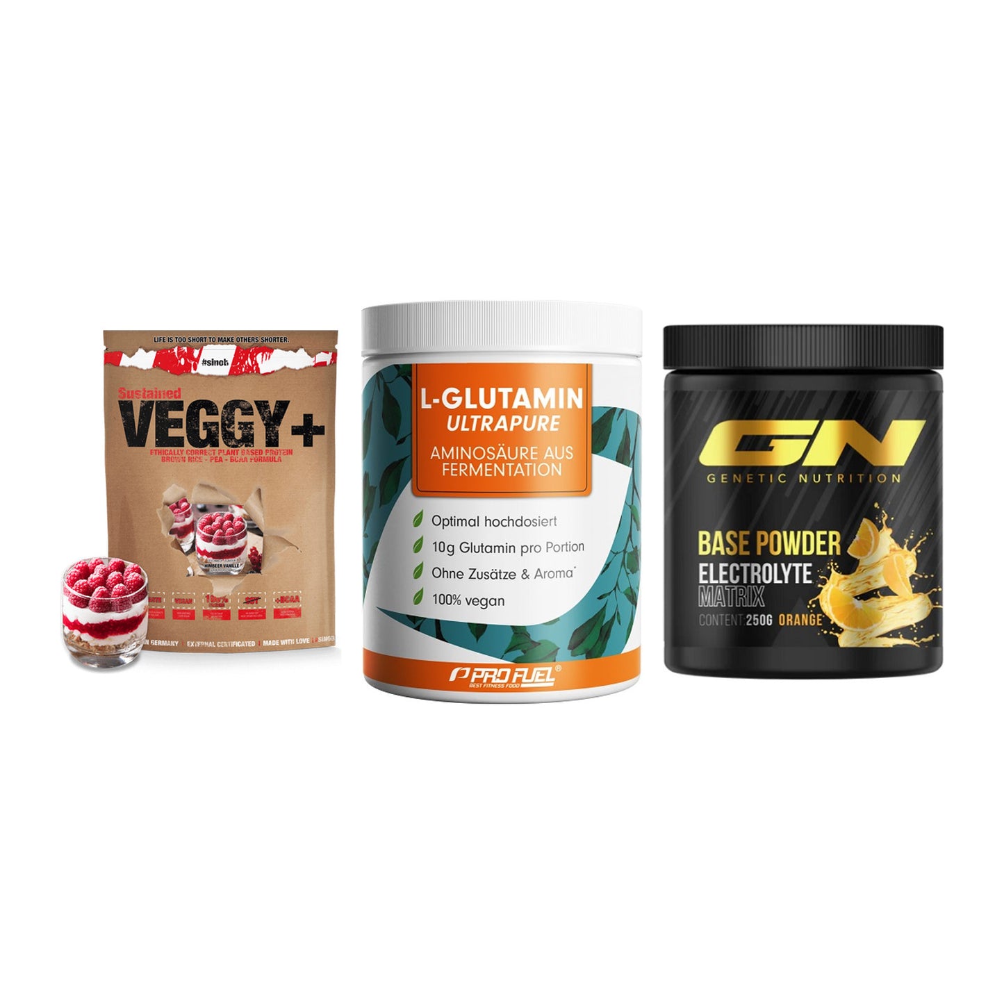 Pflanzliches Set: Sinob VEGGY + ProFuel Glutami + GN Base Powder – alle enthaltenen Artikel