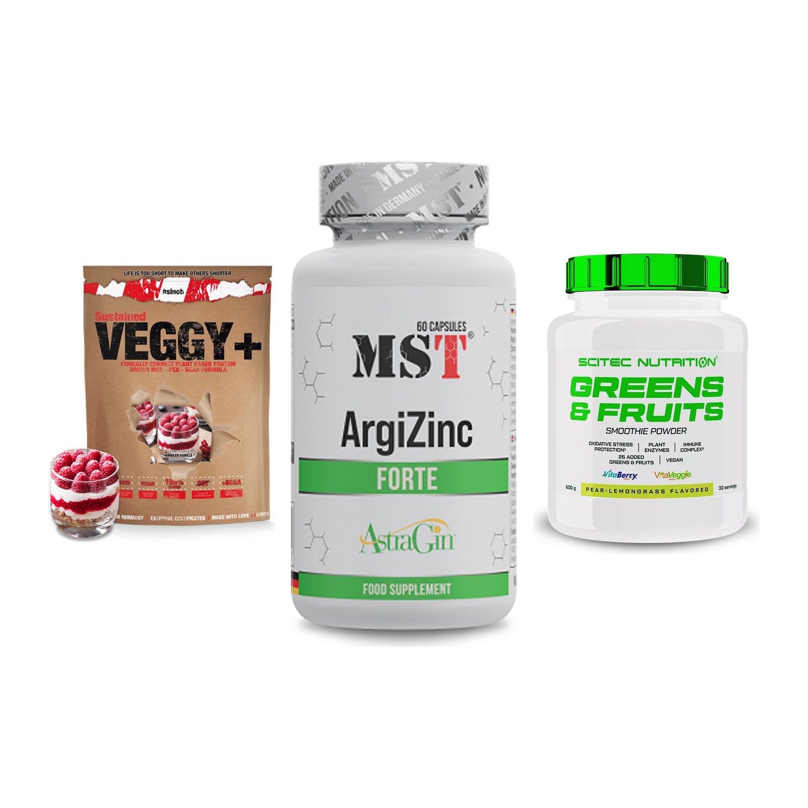 Pflanzliches Set: Sinob VEGGY + MST ArgiZinc + Scitec Greens – alle enthaltenen Artikel