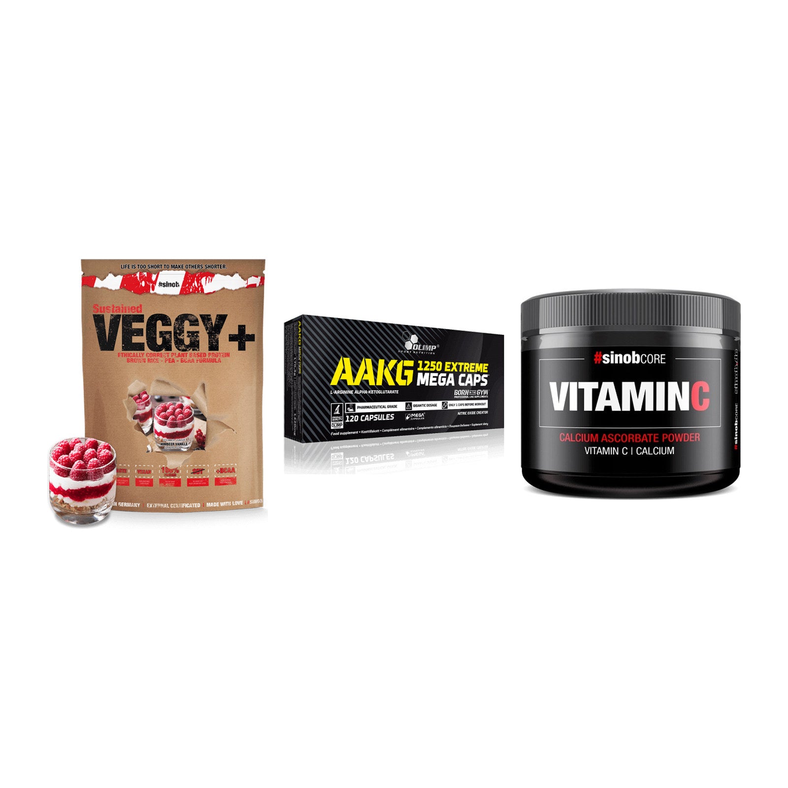 Pflanzliches Set: Sinob VEGGY + Olimp AAKG + Sinob Vitamin C – alle enthaltenen Artikel