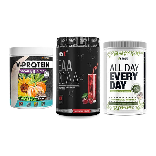 Pflanzliches Set: ProFuel V-Prote + MST EAA & BCAA + Sinob All Day – alle enthaltenen Artikel