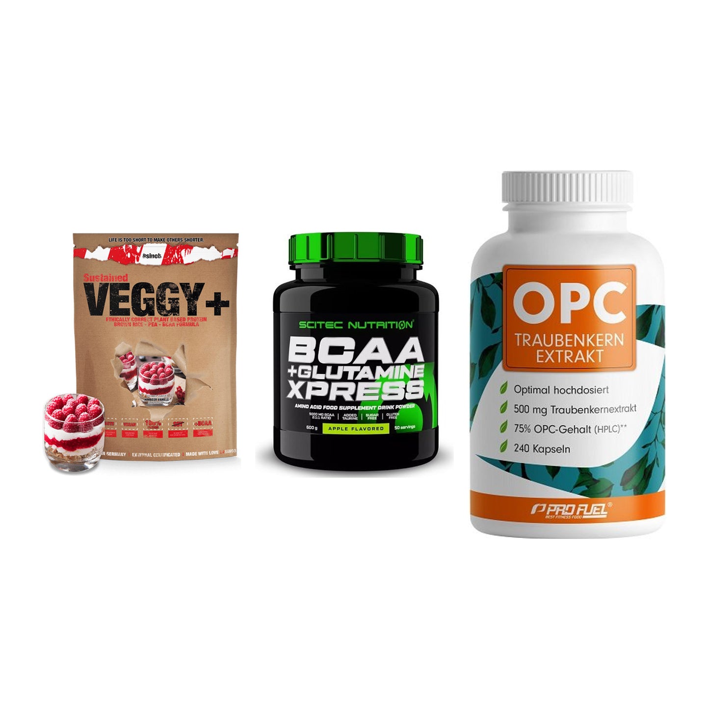 Pflanzliches Set: Sinob VEGGY + Scitec BCAA + ProFuel OPC – alle enthaltenen Artikel