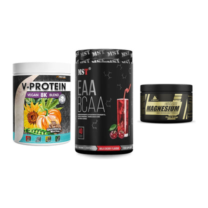 Pflanzliches Set: ProFuel V-Prote + MST EAA & BCAA + Peak Magnesium – alle enthaltenen Artikel