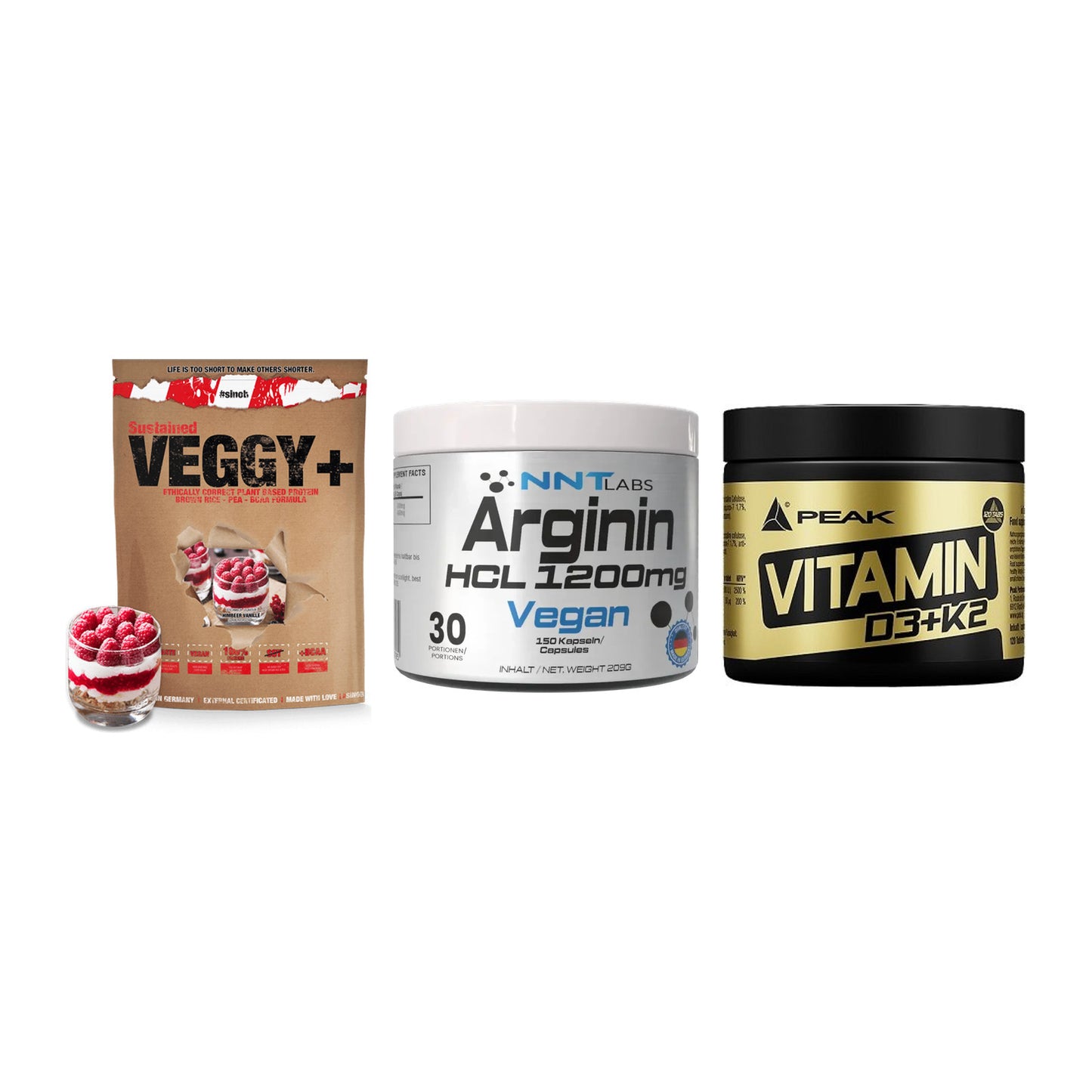 Pflanzliches Set: Sinob VEGGY + NNT Arginin HCL + Peak Vitamin – alle enthaltenen Artikel