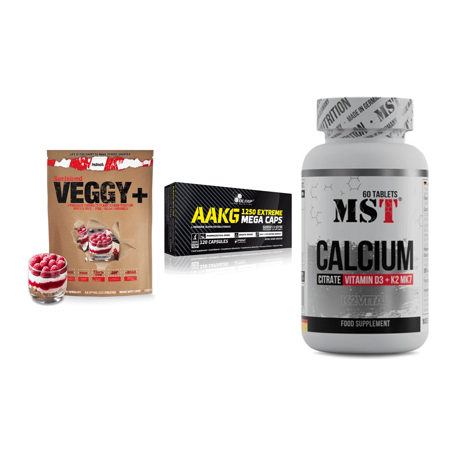 Pflanzliches Set: Sinob VEGGY + Olimp AAKG + MST Calcium – alle enthaltenen Artikel