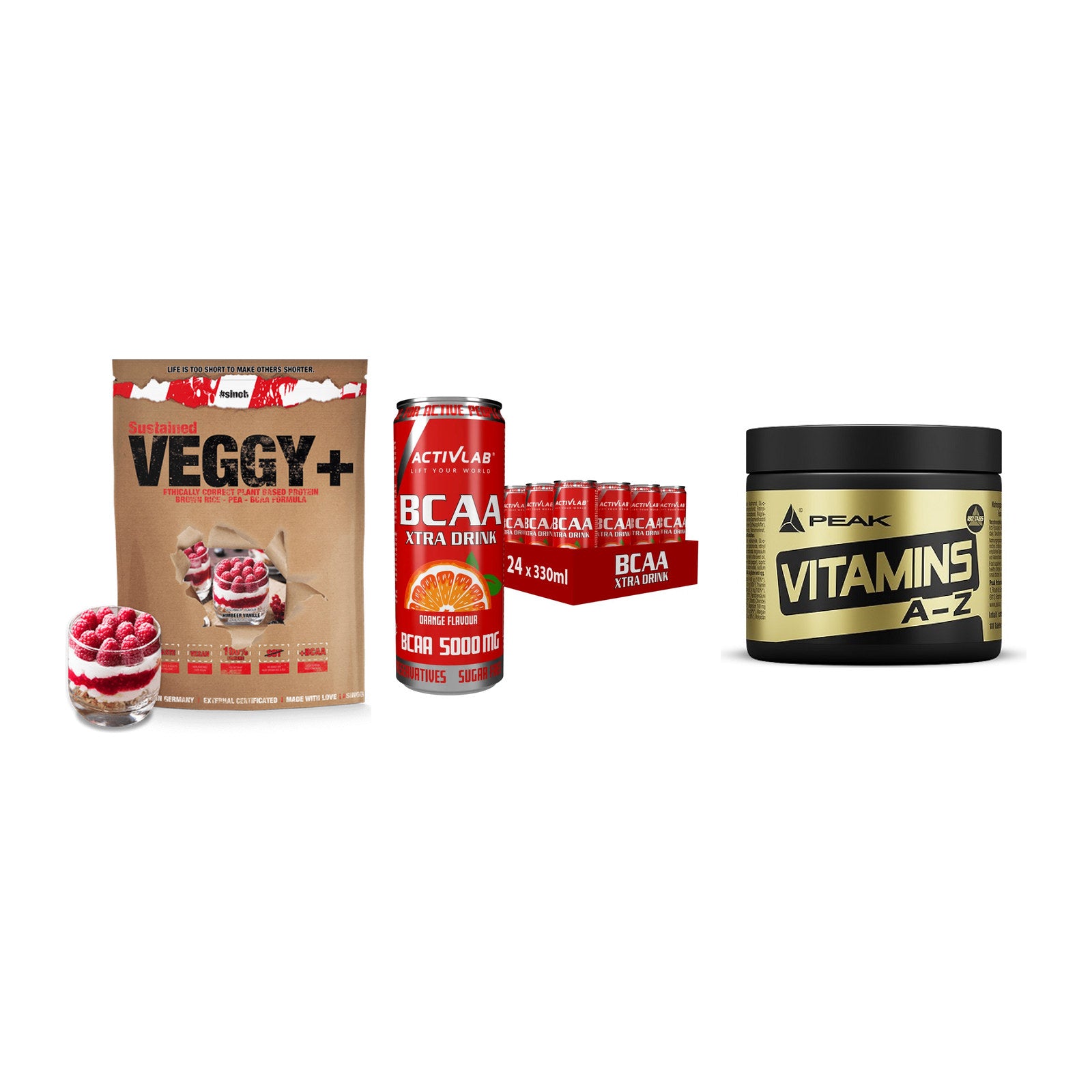 Pflanzliches Set: Sinob VEGGY + Activlab BCAA + Peak Vitamin – alle enthaltenen Artikel