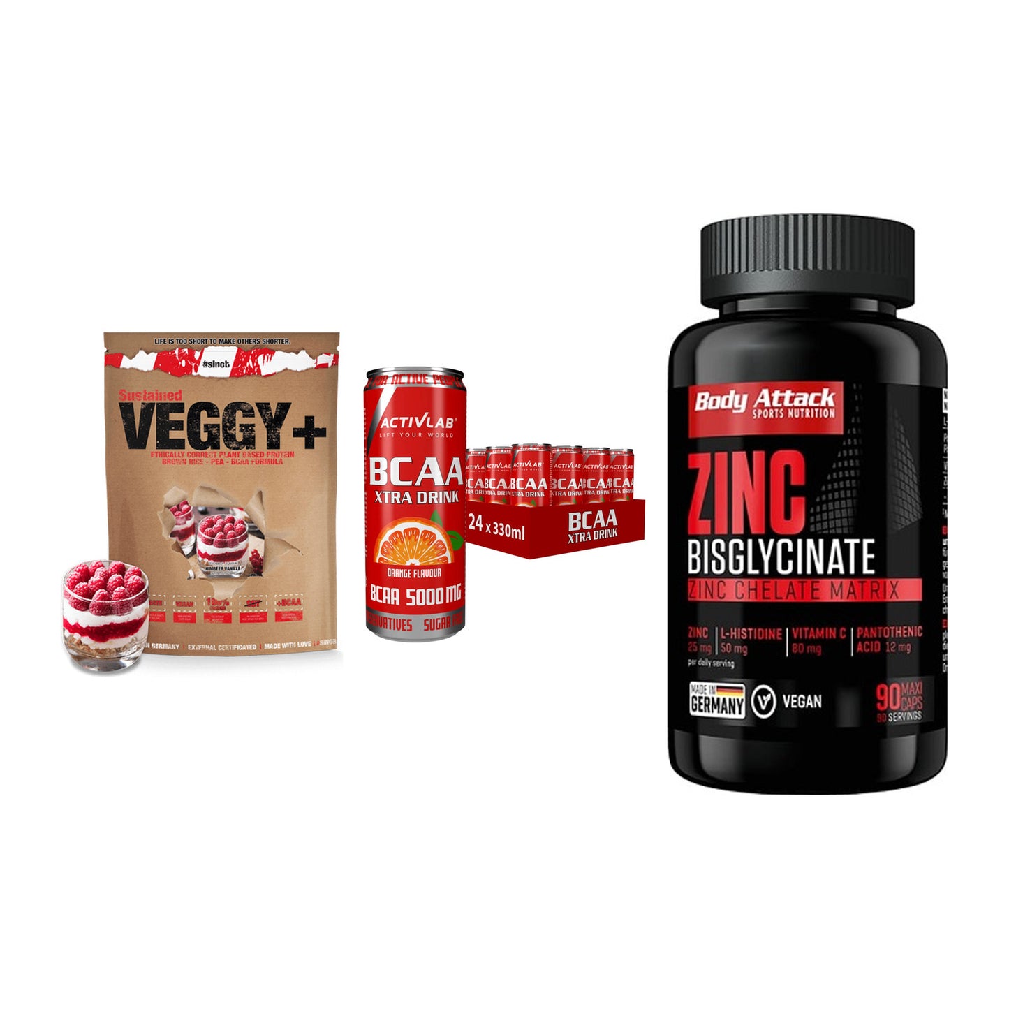 Pflanzliches Set: Sinob VEGGY + Activlab BCAA + Body Attack – alle enthaltenen Artikel