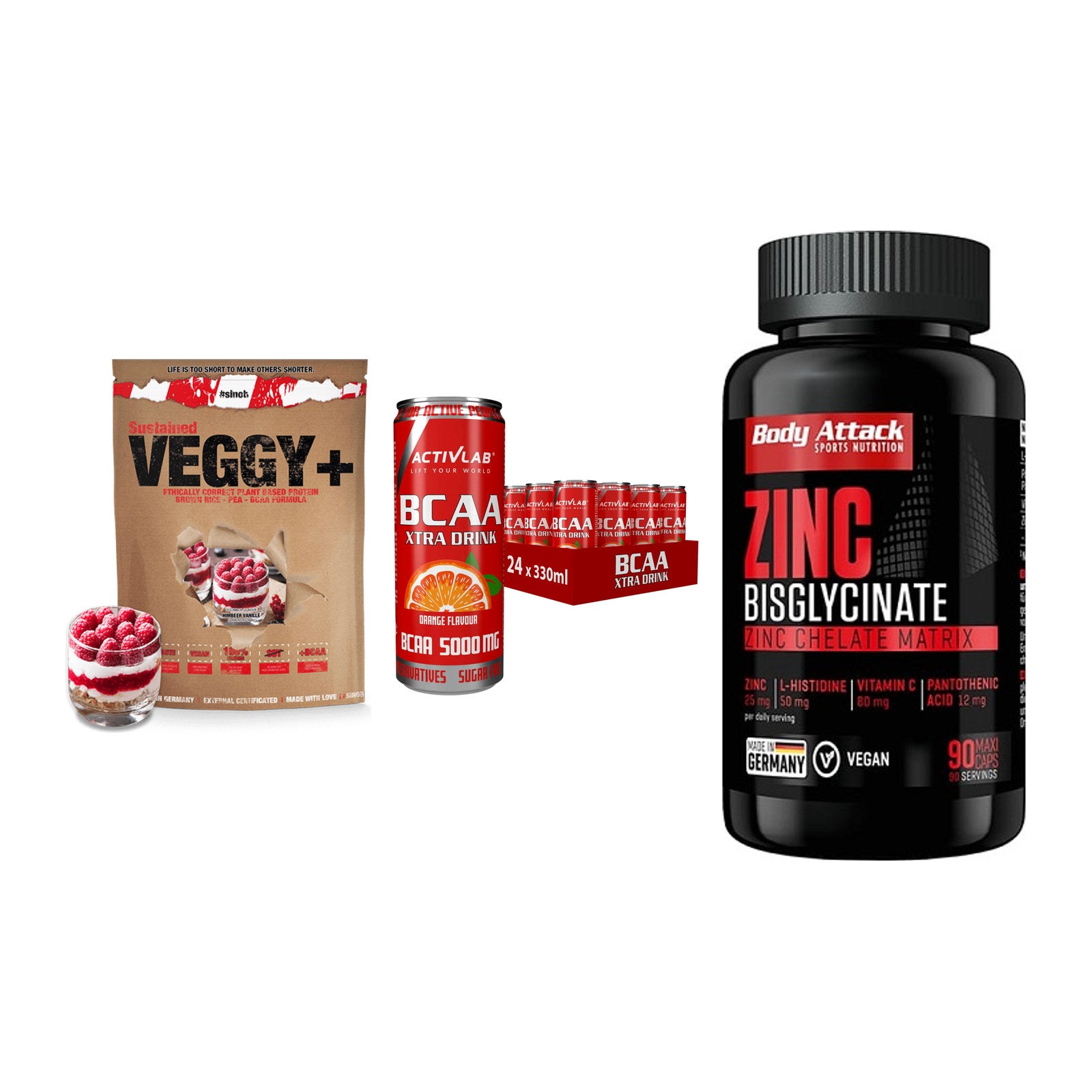 Pflanzliches Set: Sinob VEGGY + Activlab BCAA + Body Attack – alle enthaltenen Artikel