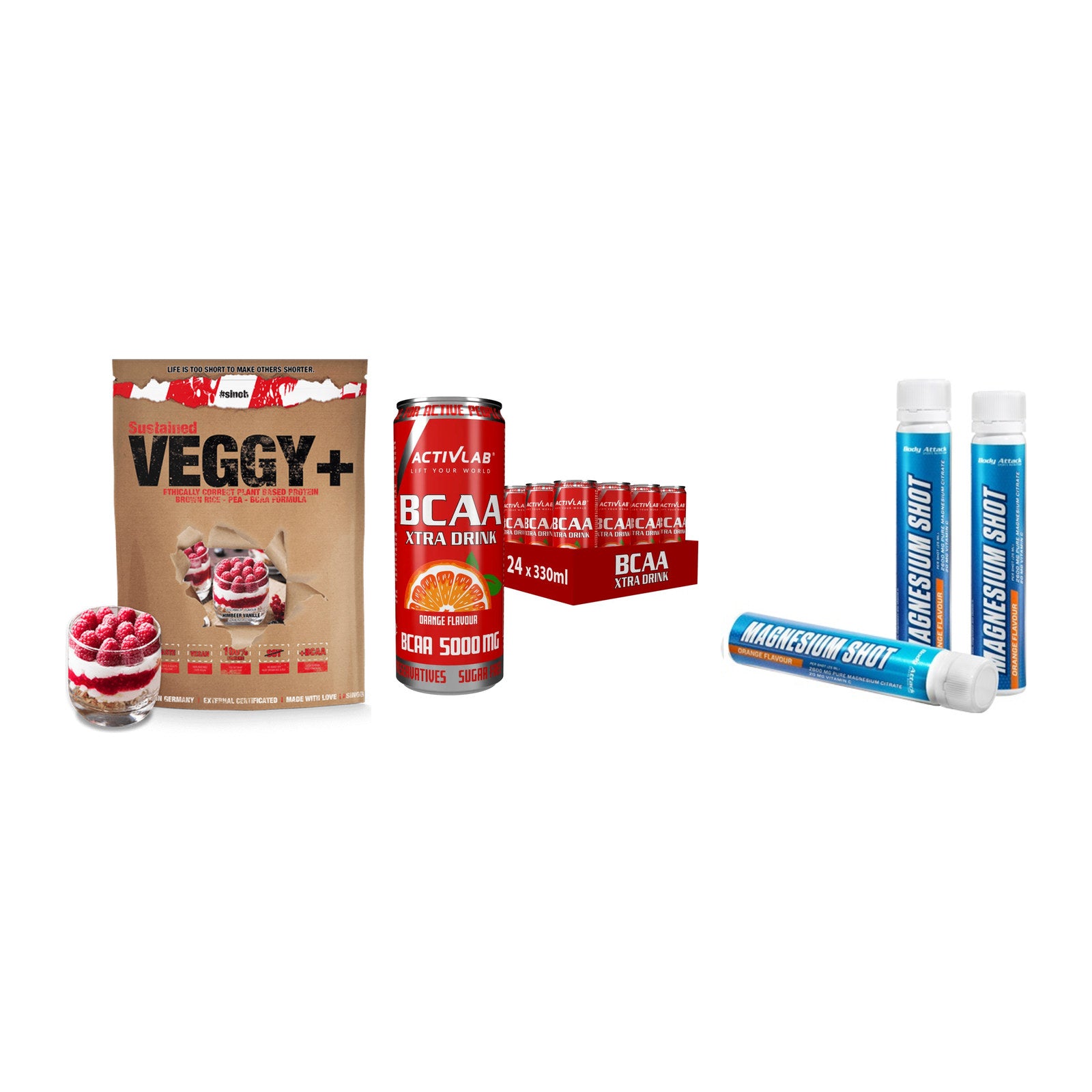 Pflanzliches Set: Sinob VEGGY + Activlab BCAA + Body Attack – alle enthaltenen Artikel