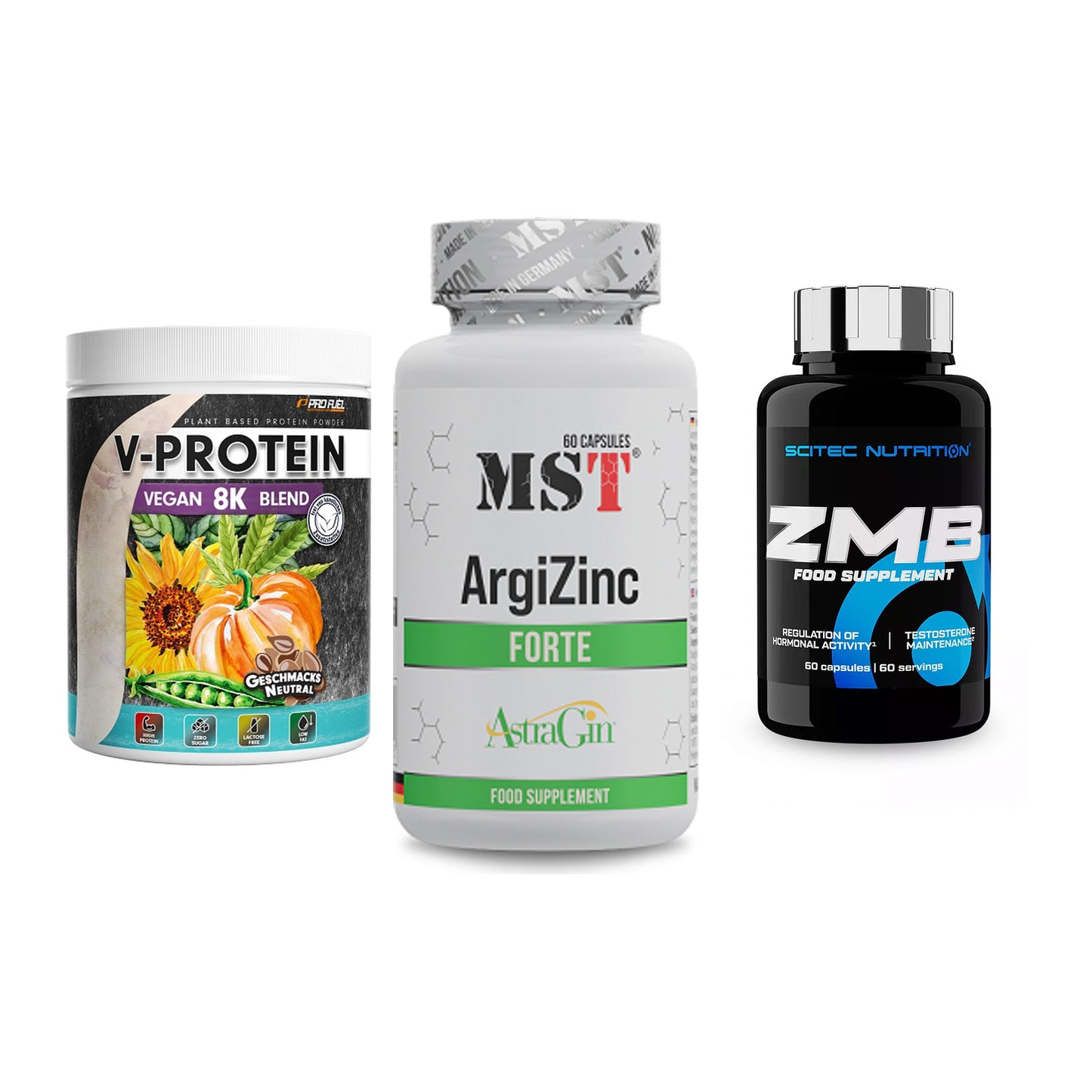 Pflanzliches Set: ProFuel V-Prote + MST ArgiZinc + Scitec ZMB – alle enthaltenen Artikel