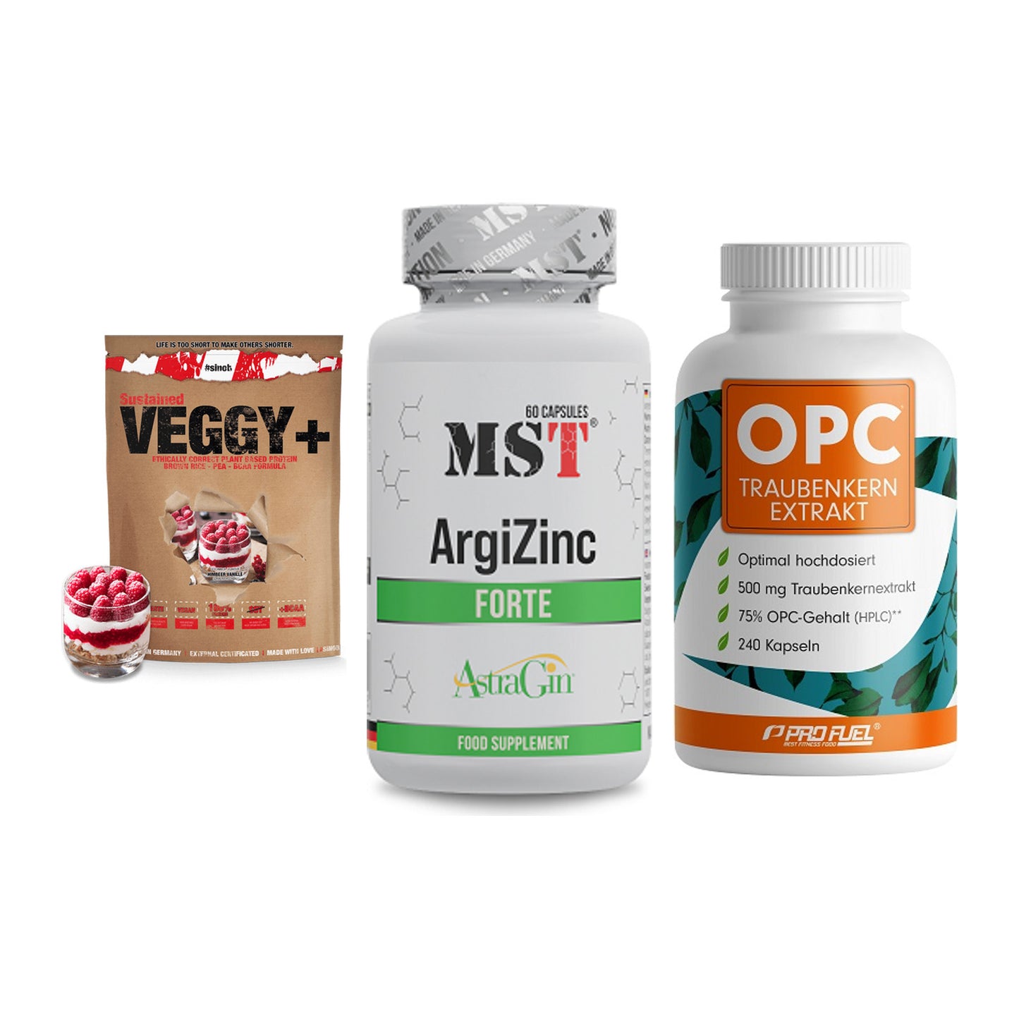 Pflanzliches Set: Sinob VEGGY + MST ArgiZinc + ProFuel OPC – alle enthaltenen Artikel