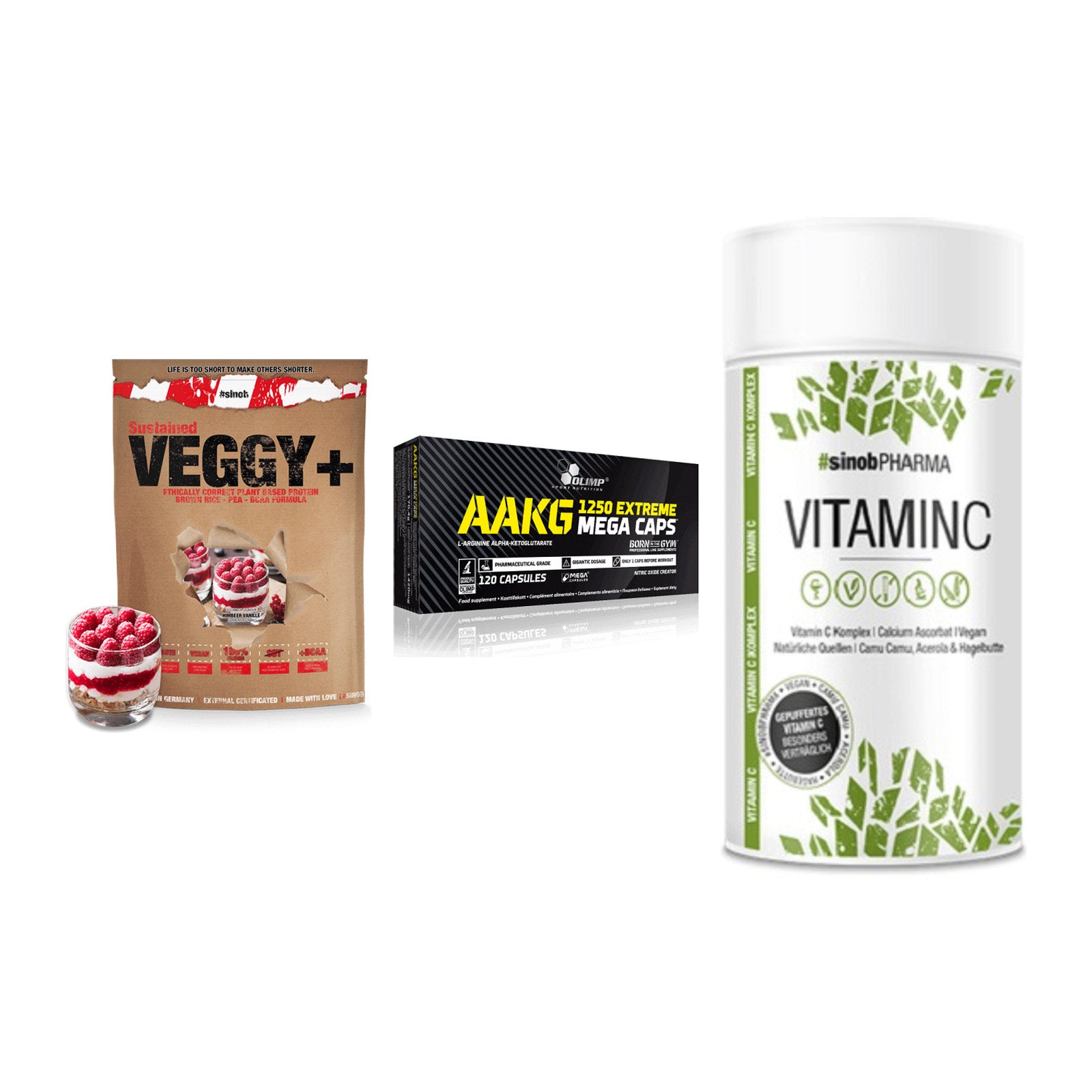 Pflanzliches Set: Sinob VEGGY + Olimp AAKG + Sinob Vitamin C – alle enthaltenen Artikel