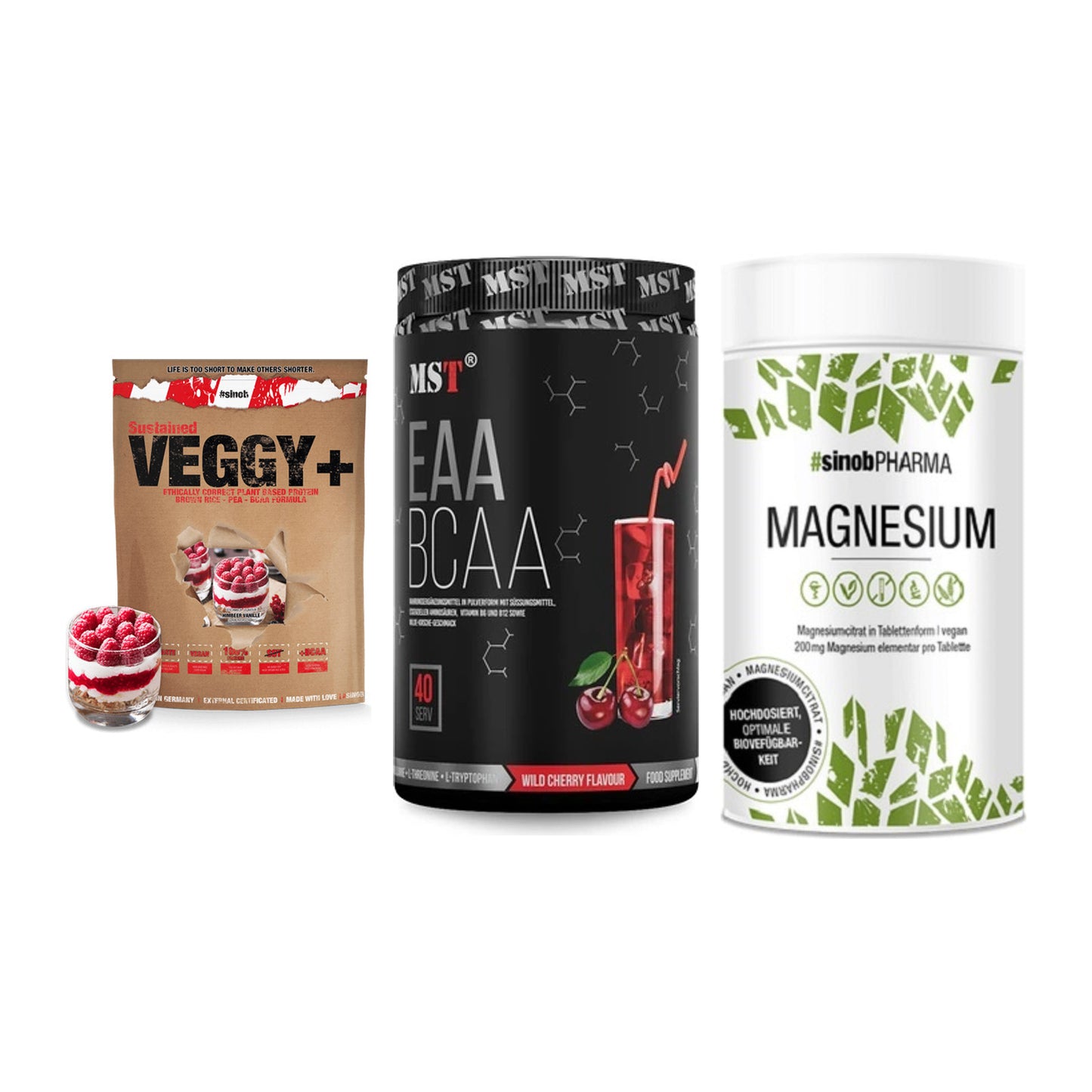 Pflanzliches Set: Sinob VEGGY + MST EAA & BCAA + Sinob Magnesium – alle enthaltenen Artikel