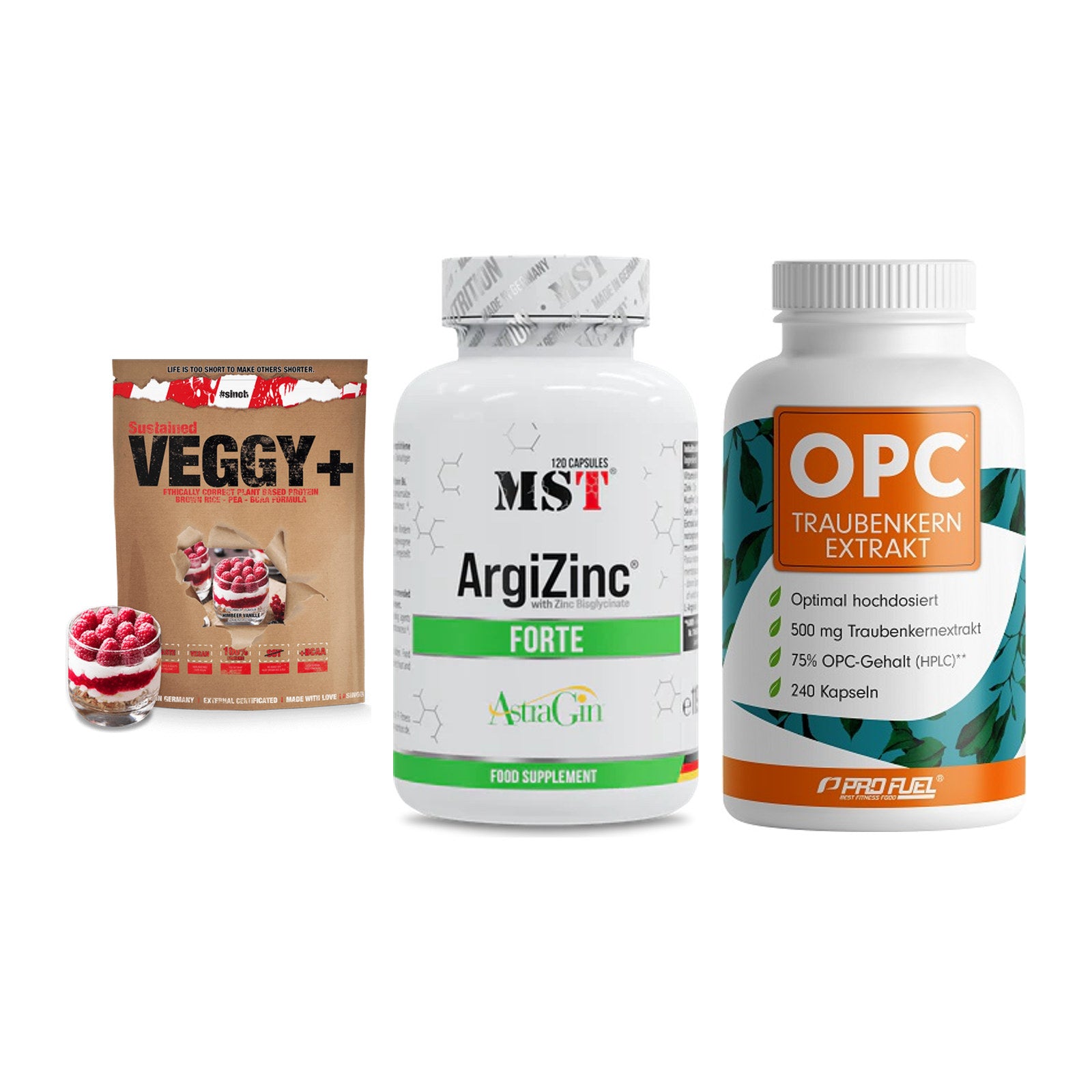 Pflanzliches Set: Sinob VEGGY + MST ArgiZinc + ProFuel OPC – alle enthaltenen Artikel