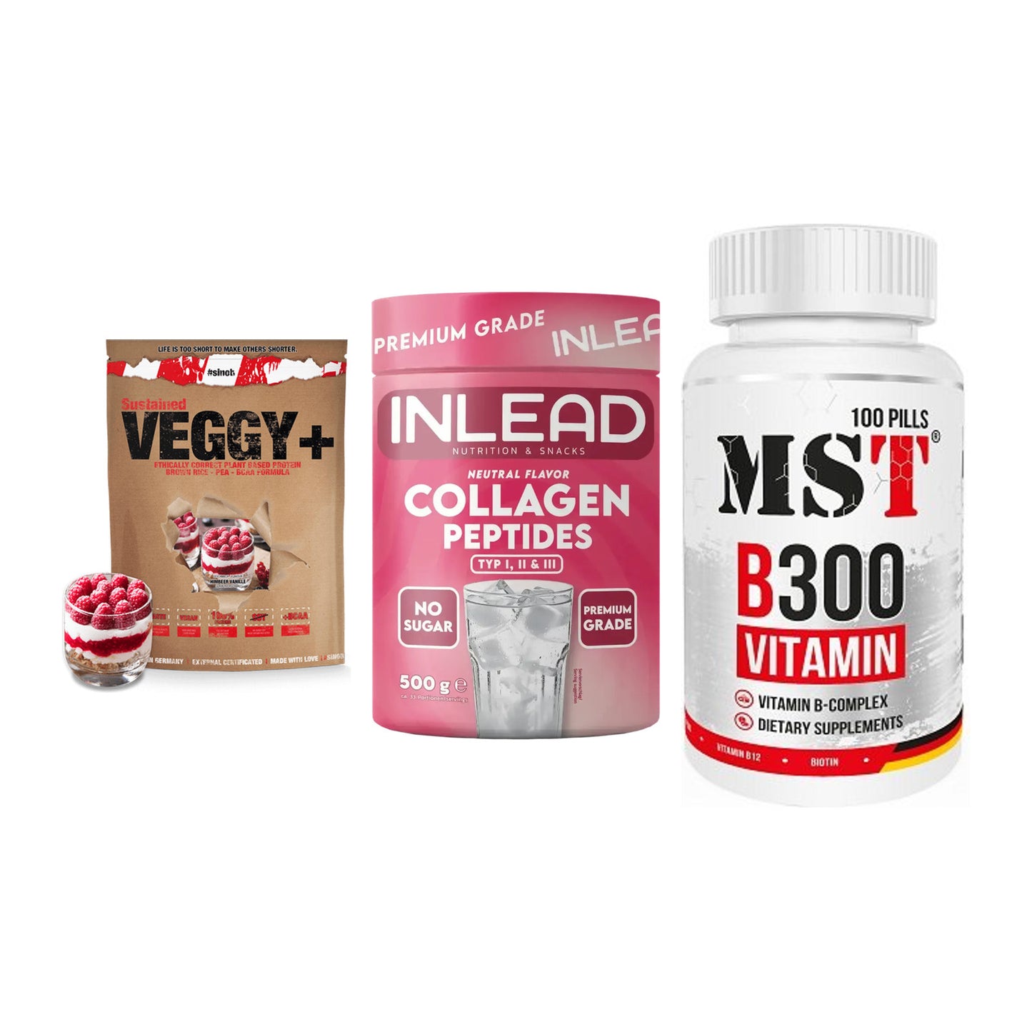 Pflanzliches Set: Sinob VEGGY + INLEAD Collagen + MST B300 – alle enthaltenen Artikel