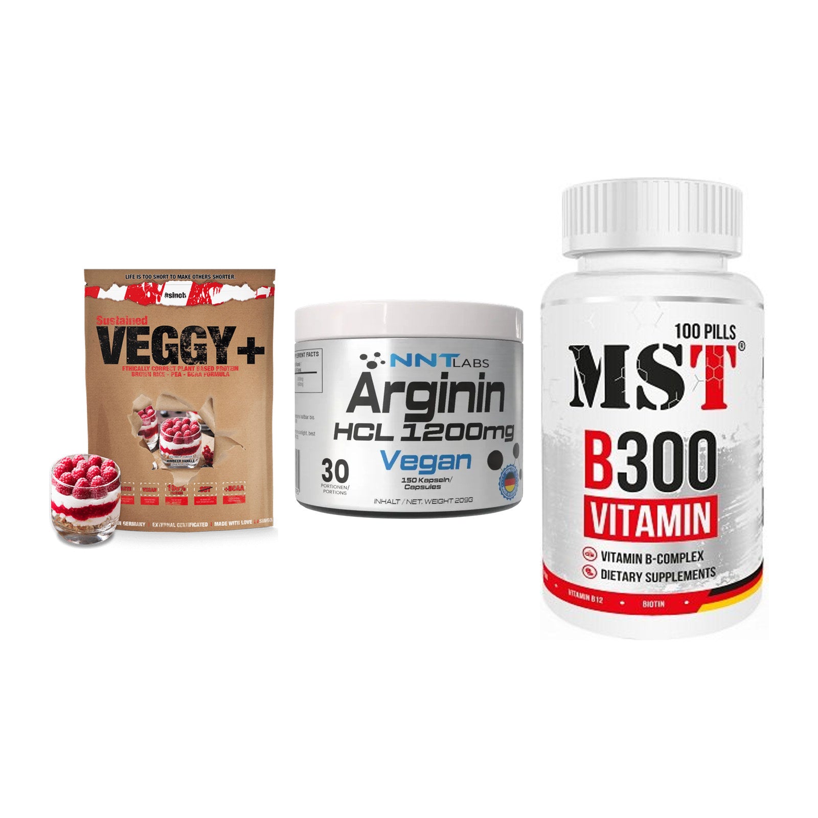 Pflanzliches Set: Sinob VEGGY + NNT Arginin HCL + MST B300 – alle enthaltenen Artikel