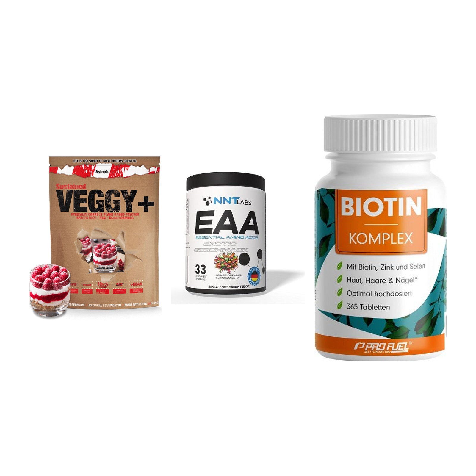 Pflanzliches Set: Sinob VEGGY + NNT EAA + ProFuel BIOTIN – alle enthaltenen Artikel
