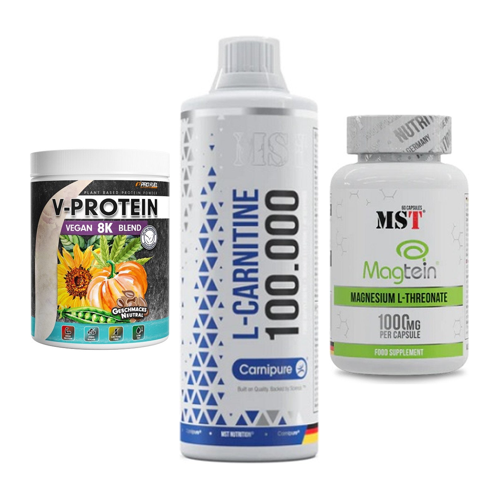 Pflanzliches Set: ProFuel V-Prote + MST L-Carnitine + MST Magnesium – alle enthaltenen Artikel