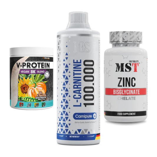 Pflanzliches Set: ProFuel V-Prote + MST L-Carnitine + MST Zinc – alle enthaltenen Artikel