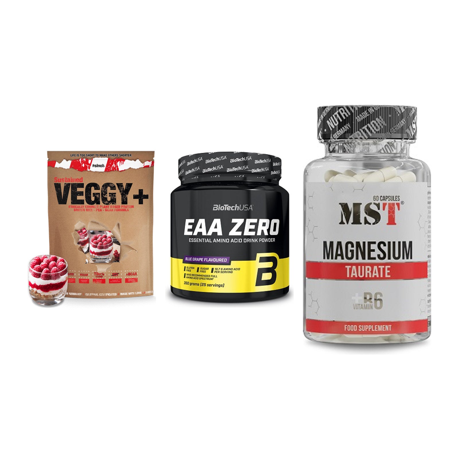 Pflanzliches Set: Sinob VEGGY + BioTech EAA + MST Magnesium – alle enthaltenen Artikel