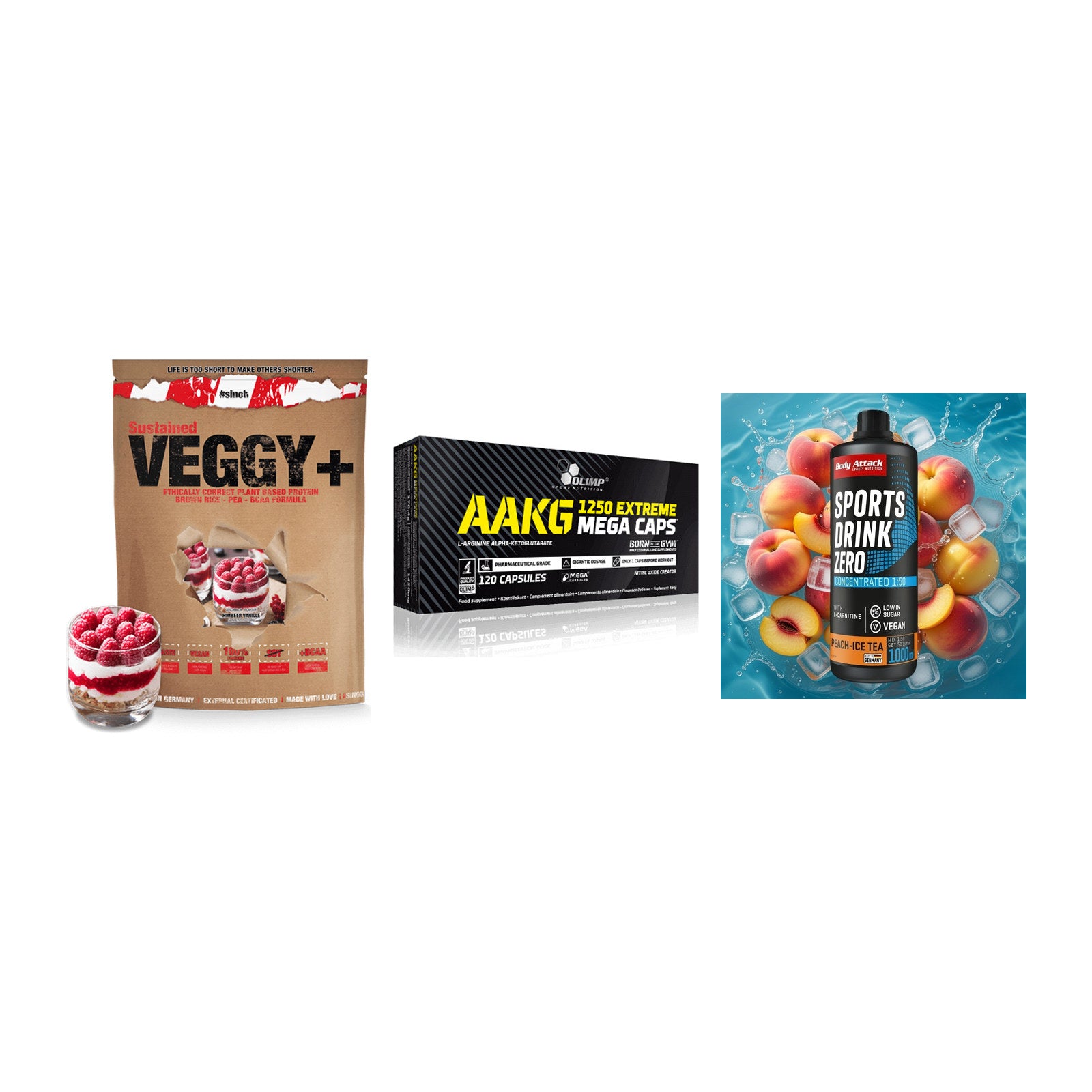 Pflanzliches Set: Sinob VEGGY + Olimp AAKG + Body Attack – alle enthaltenen Artikel