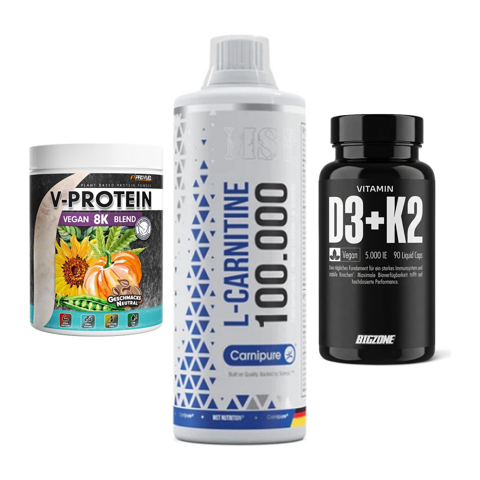 Pflanzliches Set: ProFuel V-Prote + MST L-Carnitine + Big Zone – alle enthaltenen Artikel