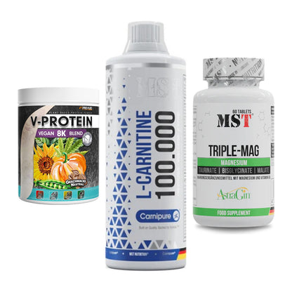 Pflanzliches Set: ProFuel V-Prote + MST L-Carnitine + MST Tripple Mag – alle enthaltenen Artikel