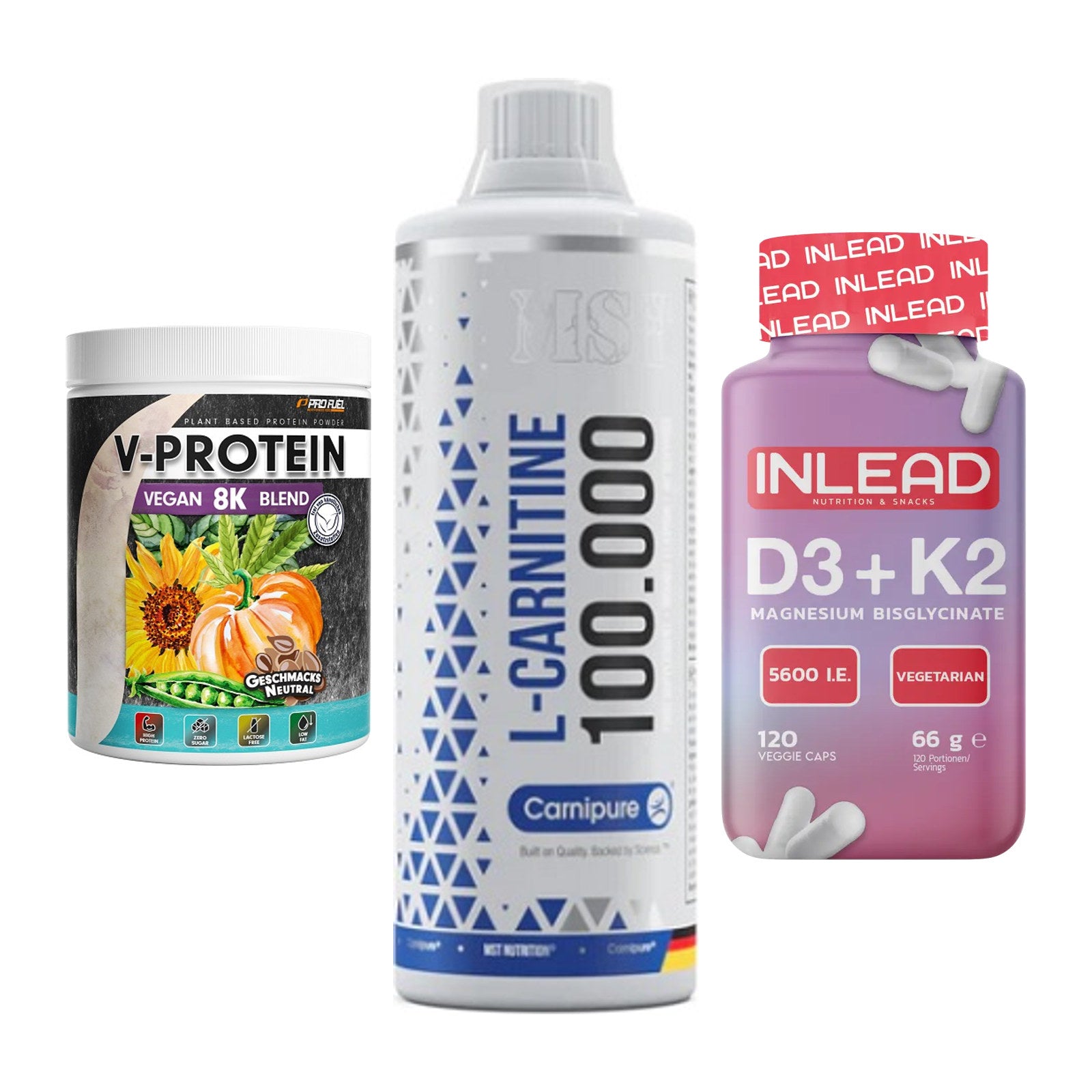 Pflanzliches Set: ProFuel V-Prote + MST L-Carnitine + INLEAD Vitamin – alle enthaltenen Artikel