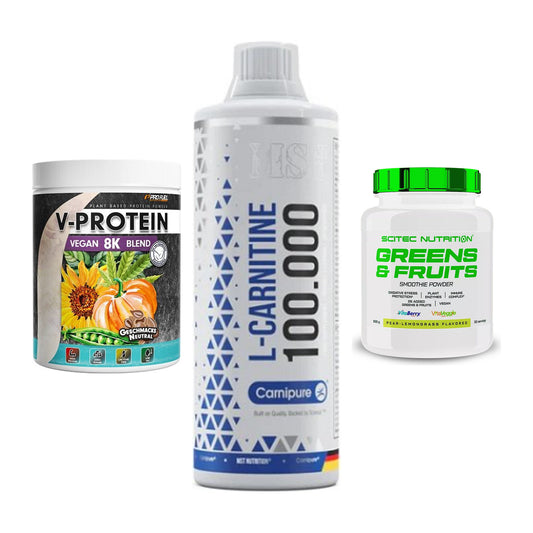 Pflanzliches Set: ProFuel V-Prote + MST L-Carnitine + Scitec Greens – alle enthaltenen Artikel