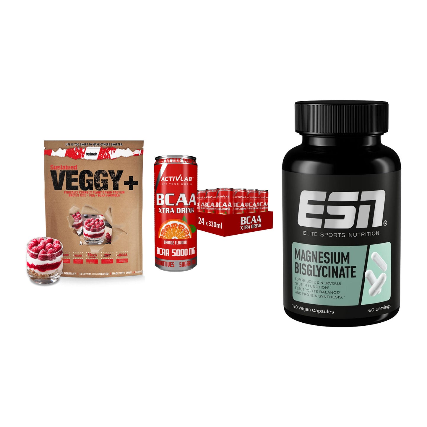 Pflanzliches Set: Sinob VEGGY + Activlab BCAA + ESN Magnesium – alle enthaltenen Artikel